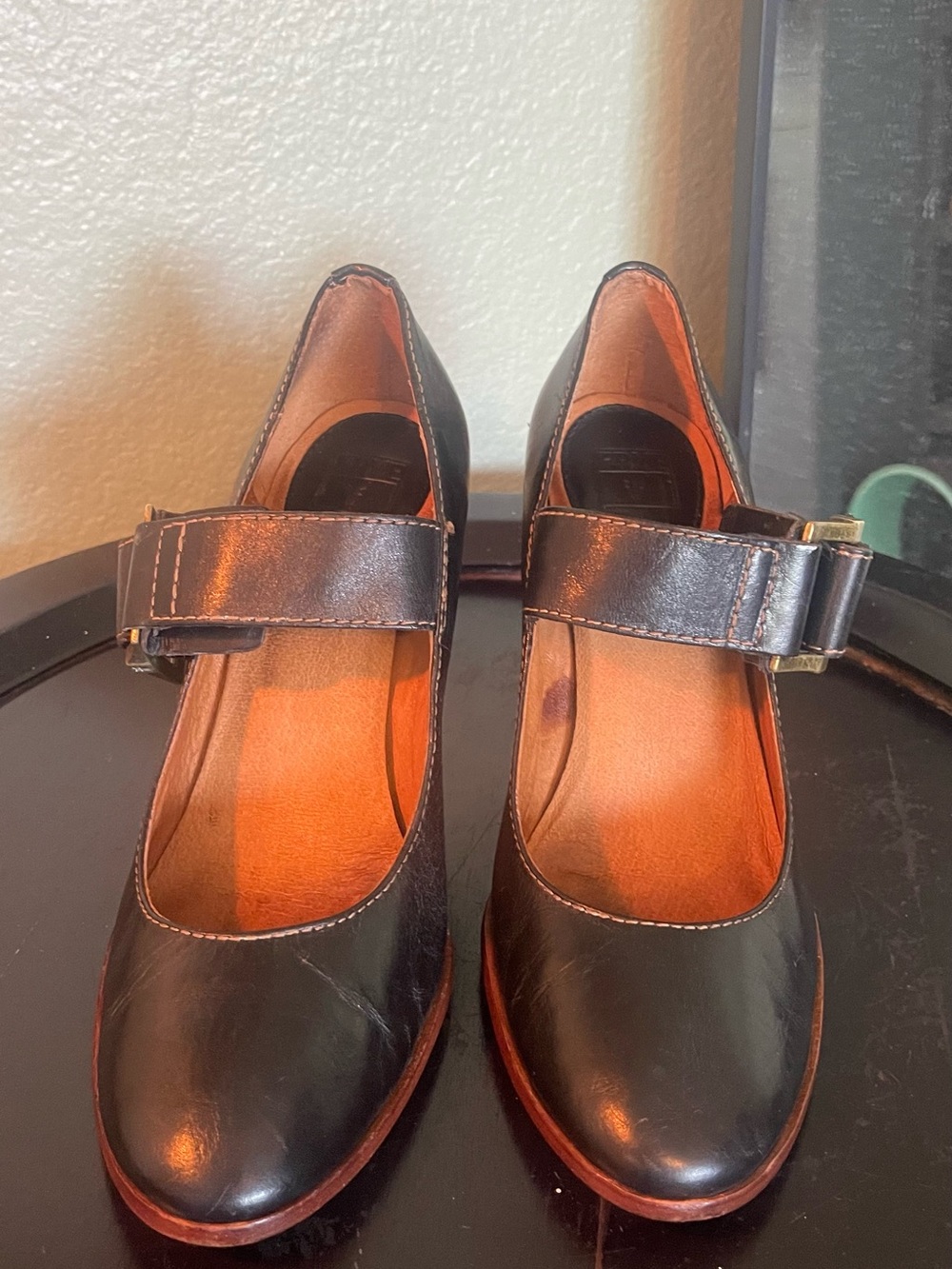 Frye Andrea heels. Leather Mary Jane Pump with Buckle Strap - Black - Picture 3 of 5